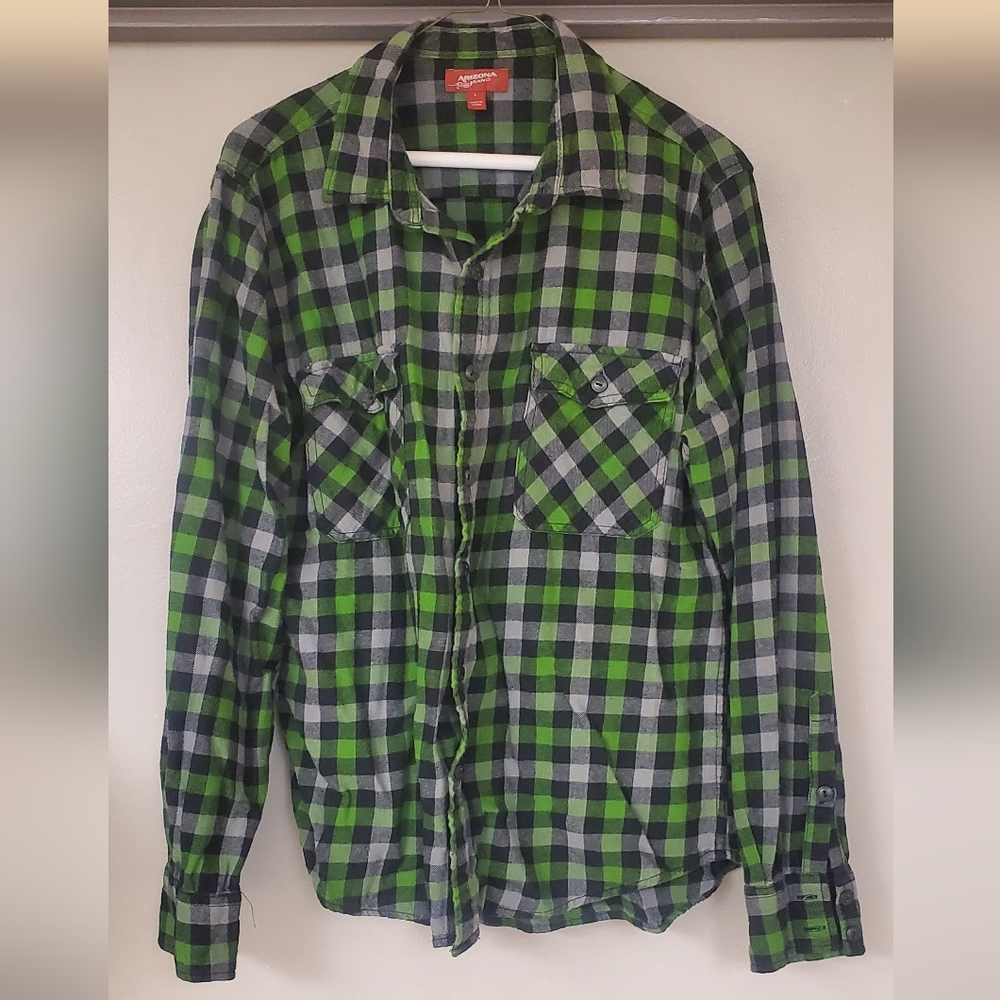 lot of three arizona jean co 3 flannel plaid shirts large